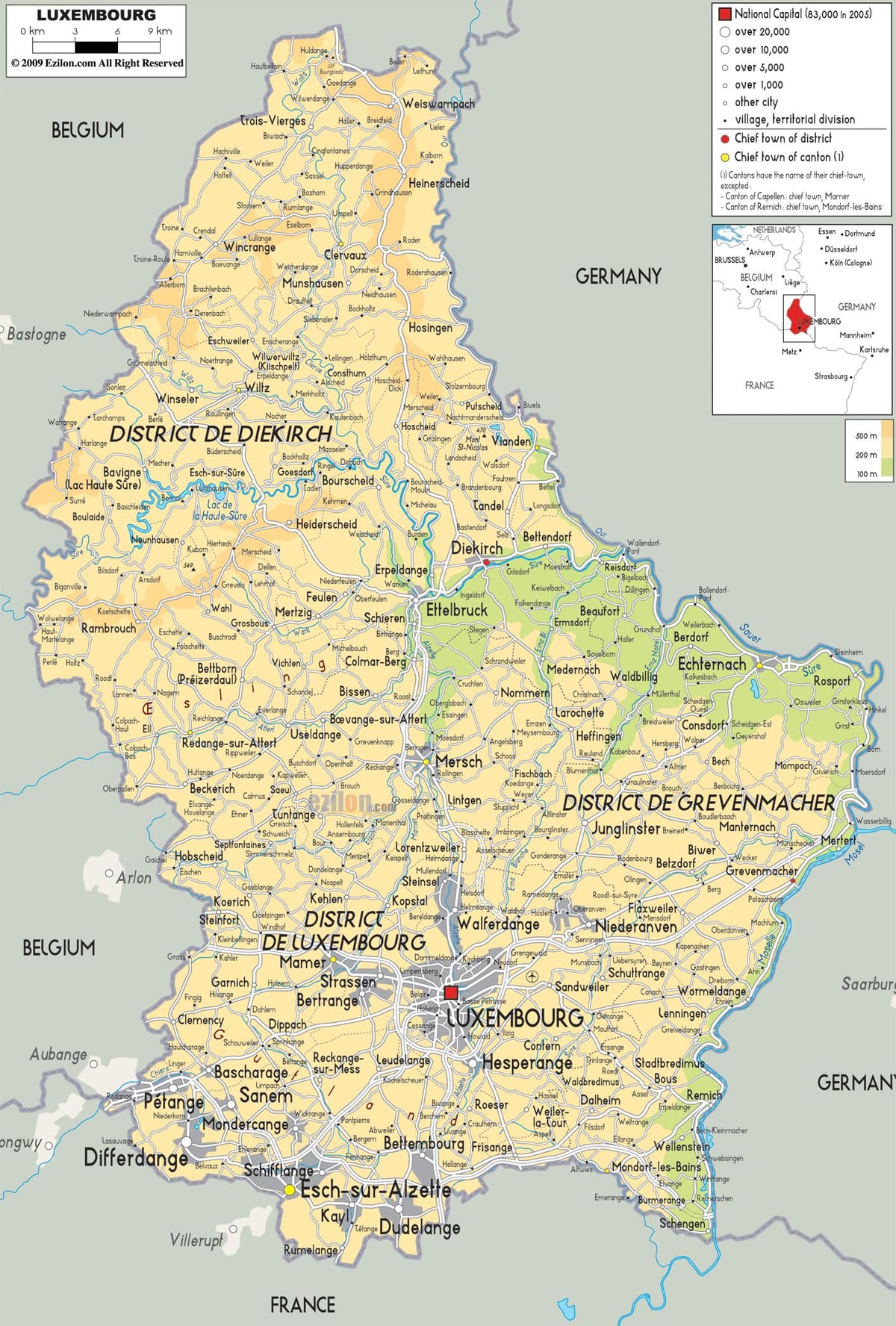 ਨਕਸ਼ਾ ਦੇ ਲਕਸਮਬਰਗ ਸਰੀਰਕ